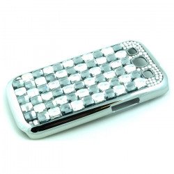 Samsung Galaxy S3 Glass Stud Cube Bling Crystal Diamond Case (Silver-White)